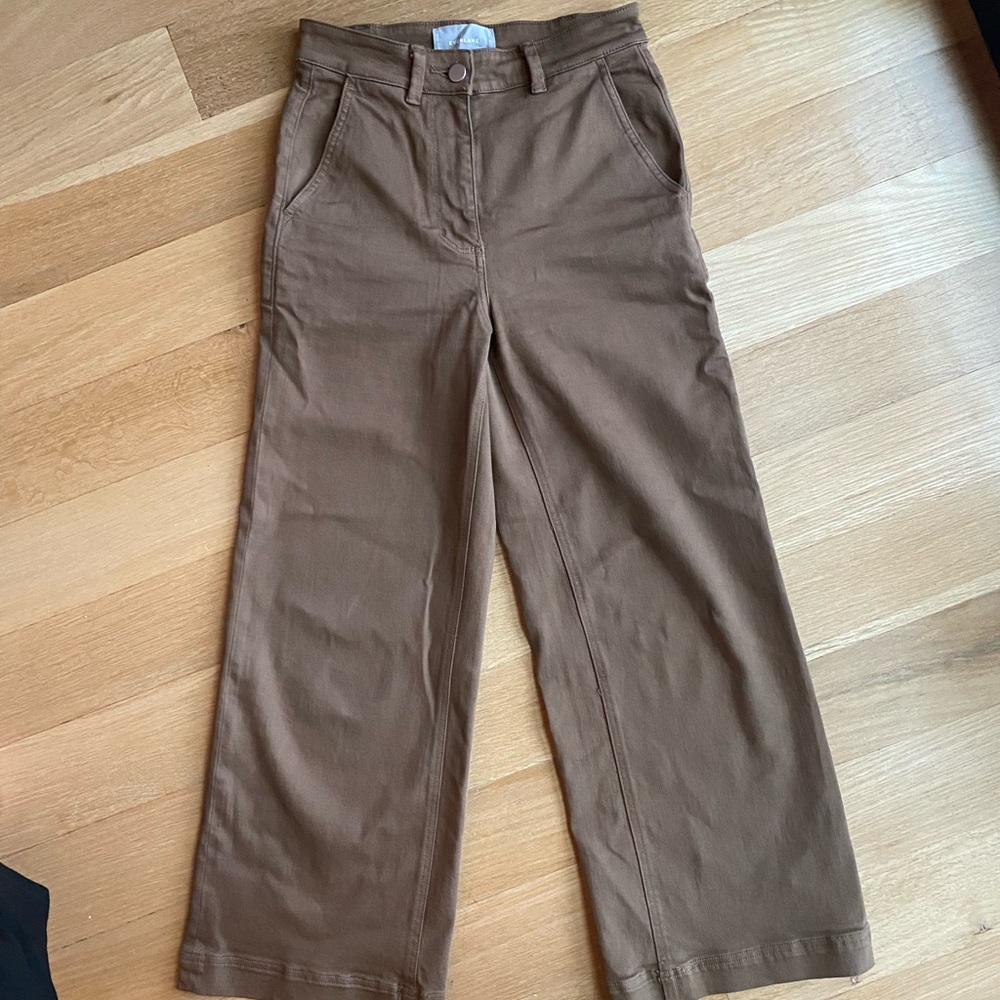 Everlane The Wide Leg Crop Pants Brown Size 2 Casual High Waisted Cotton Stretch